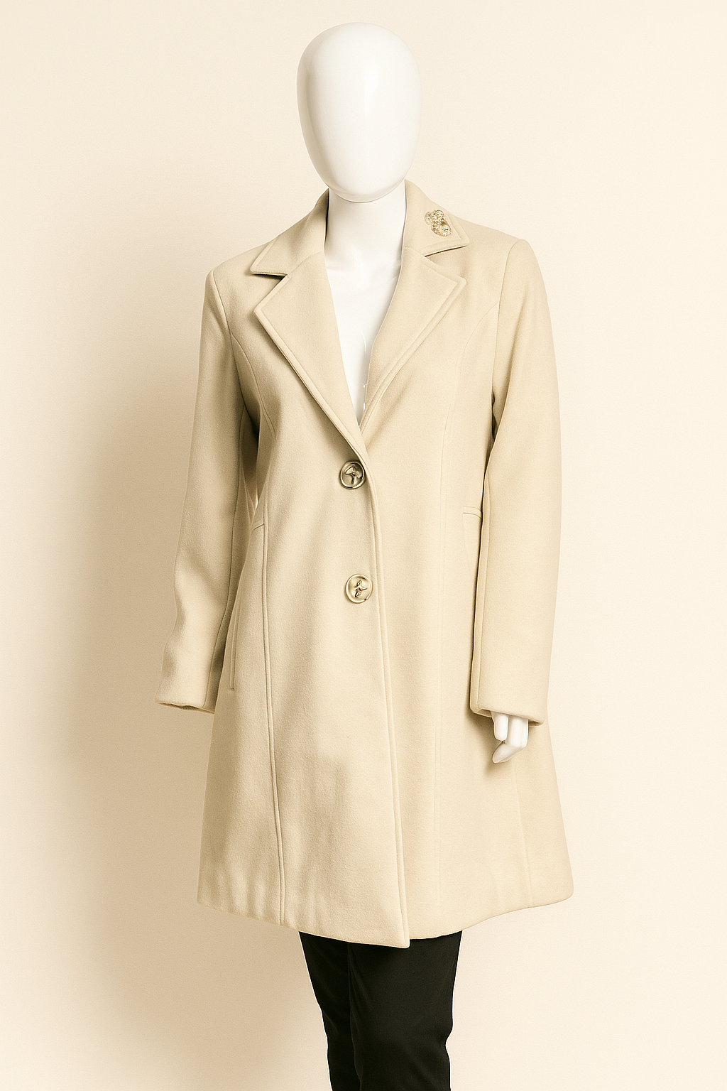 Alkaram 36-Inch Classic Cream Winter Coat