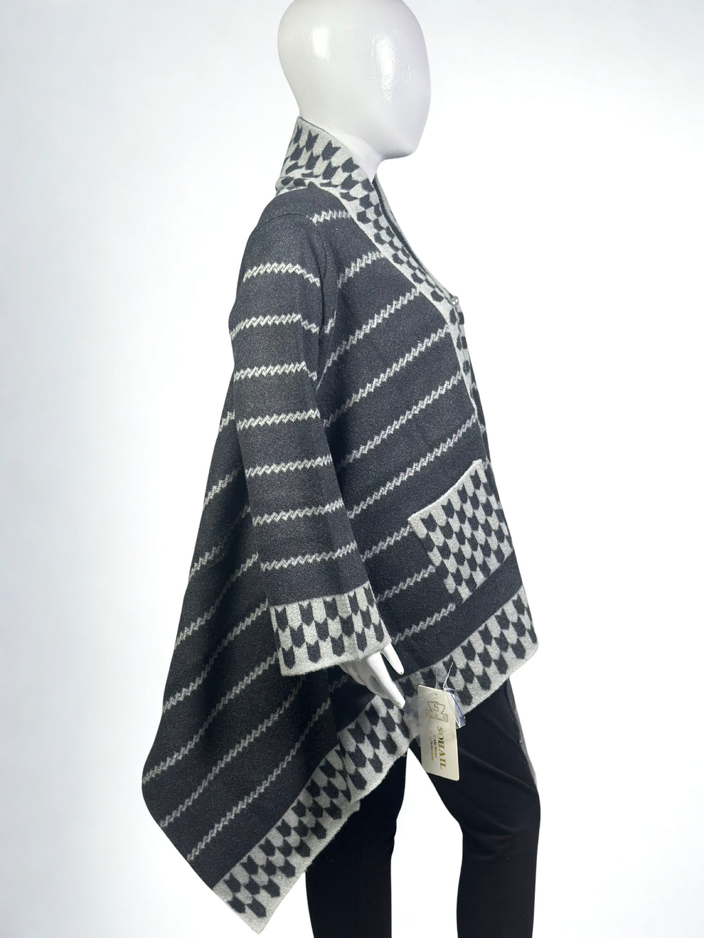 Geometric Wool Cape Shawl Dress with Pockets – Premium Winter collection Sale