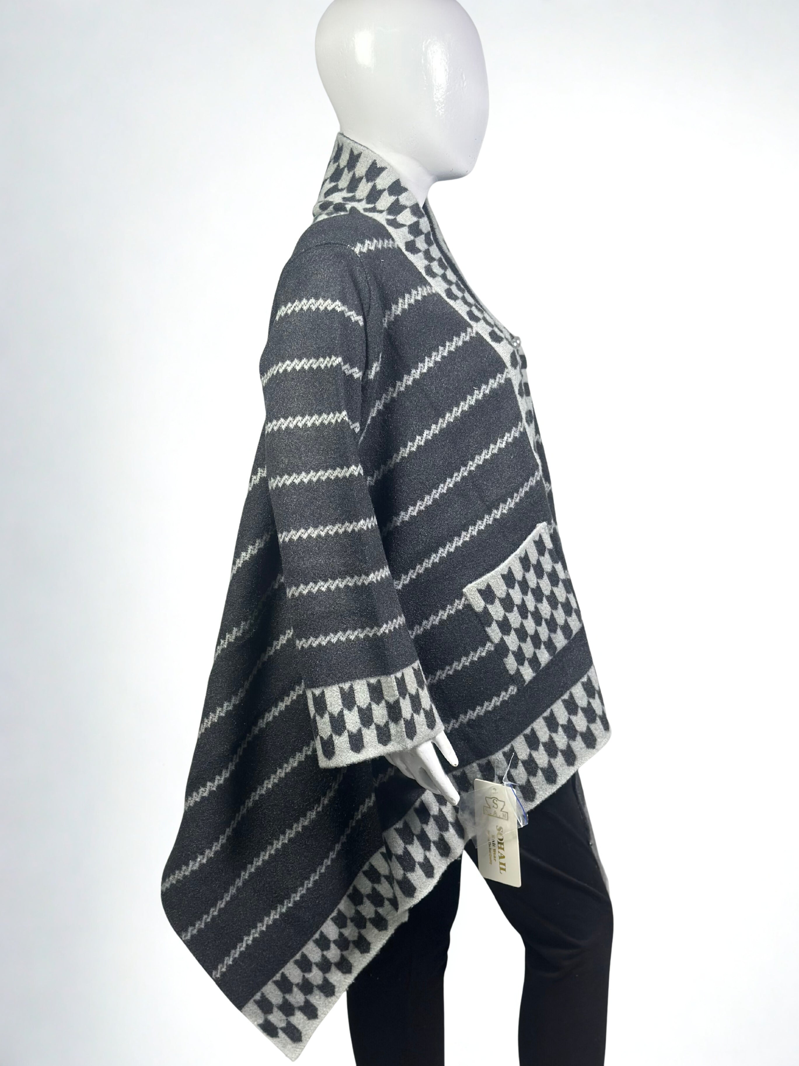 Geometric Wool Cape Shawl Dress with Pockets – Premium Winter collection Sale
