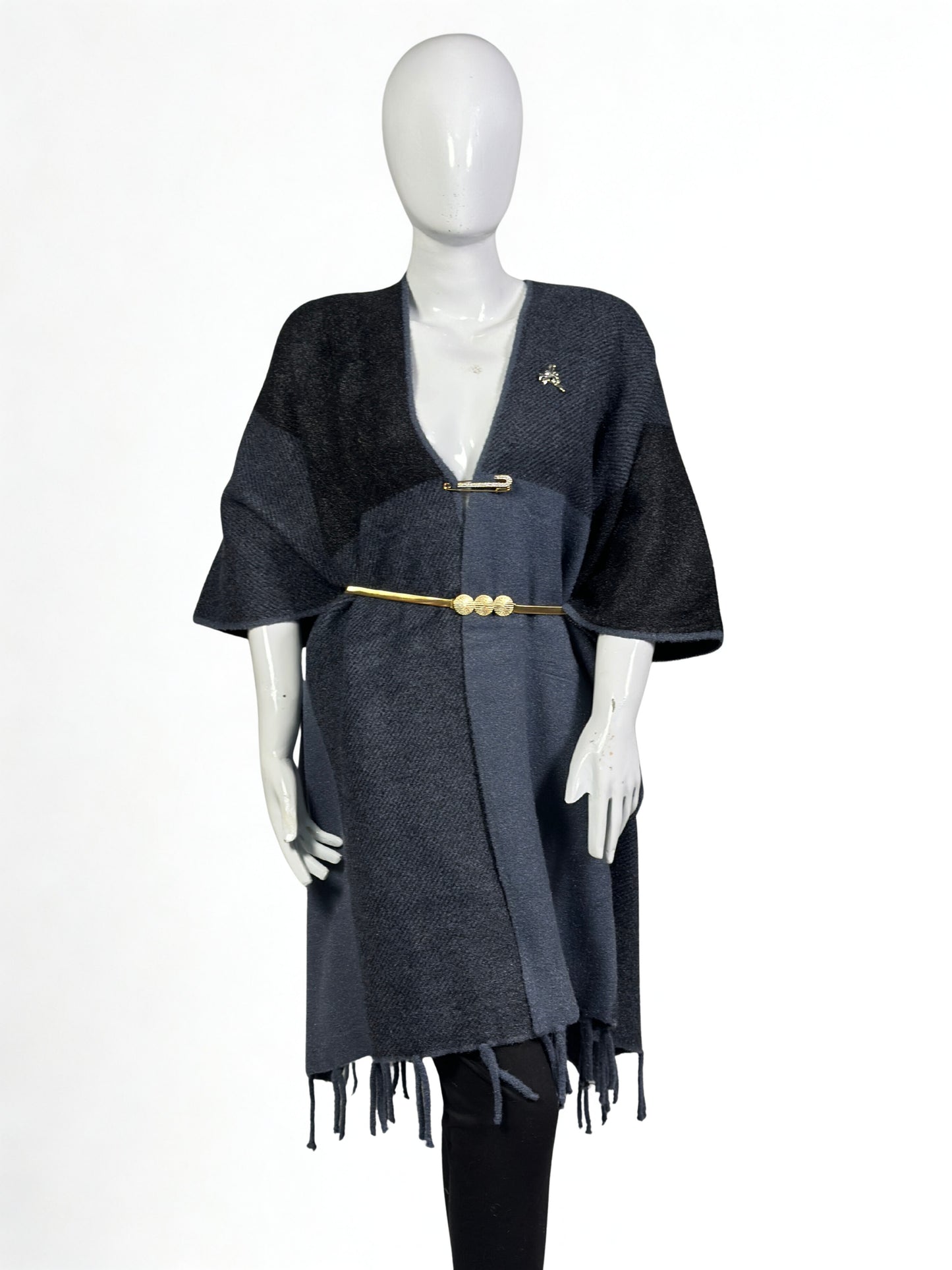 Luxurious Shoulder Cape Shawl Collection - Handcrafted Fringe Detail & Golden Waist Belt