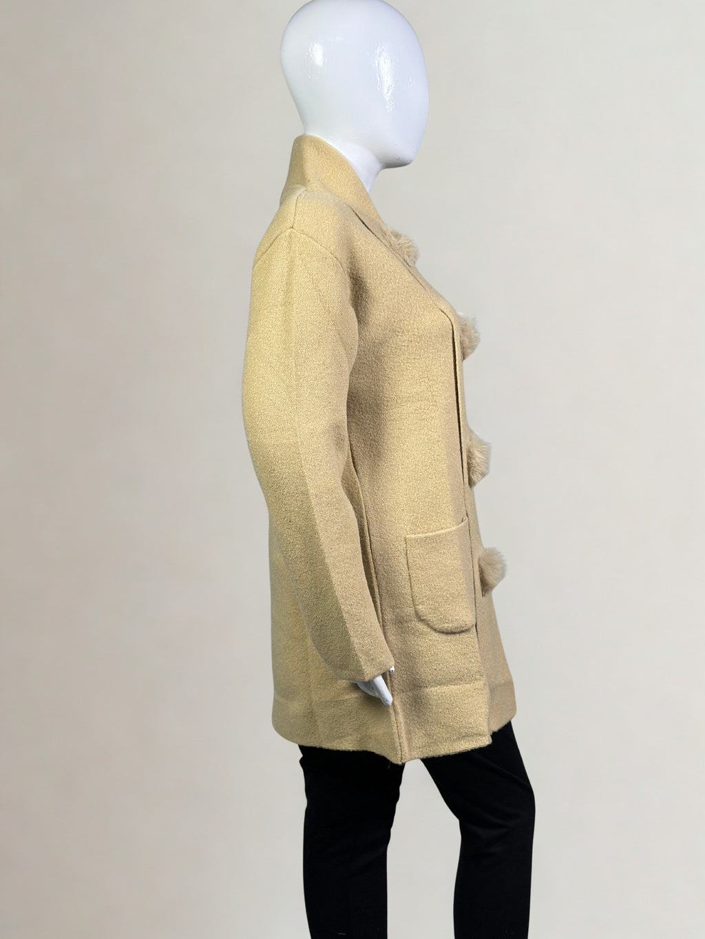 The Studio Chic Open-Style Wool Sweater with Faux Fur Embellishment