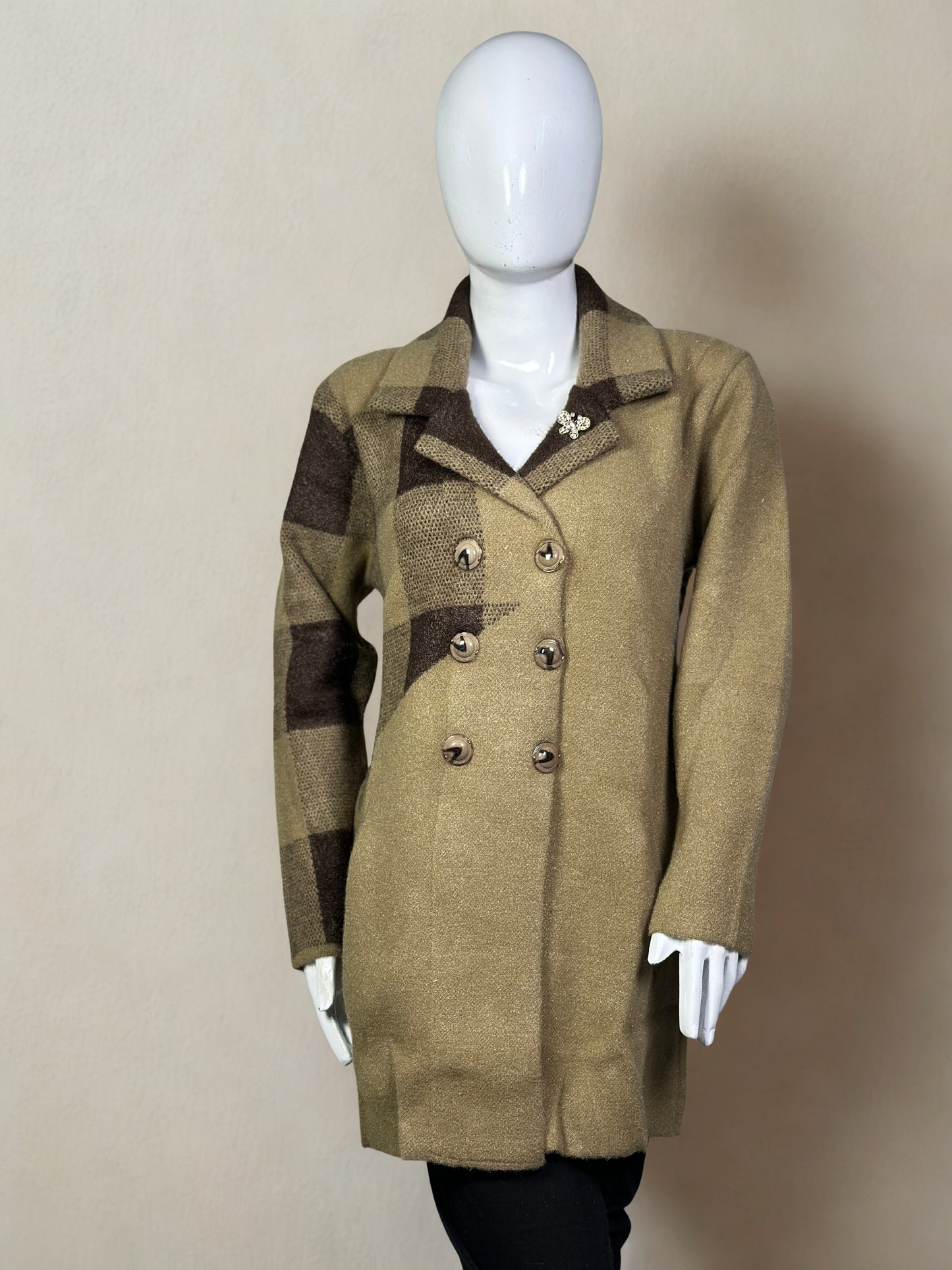 Warm and Stylish Double-Button Coat Collar Long Sweater