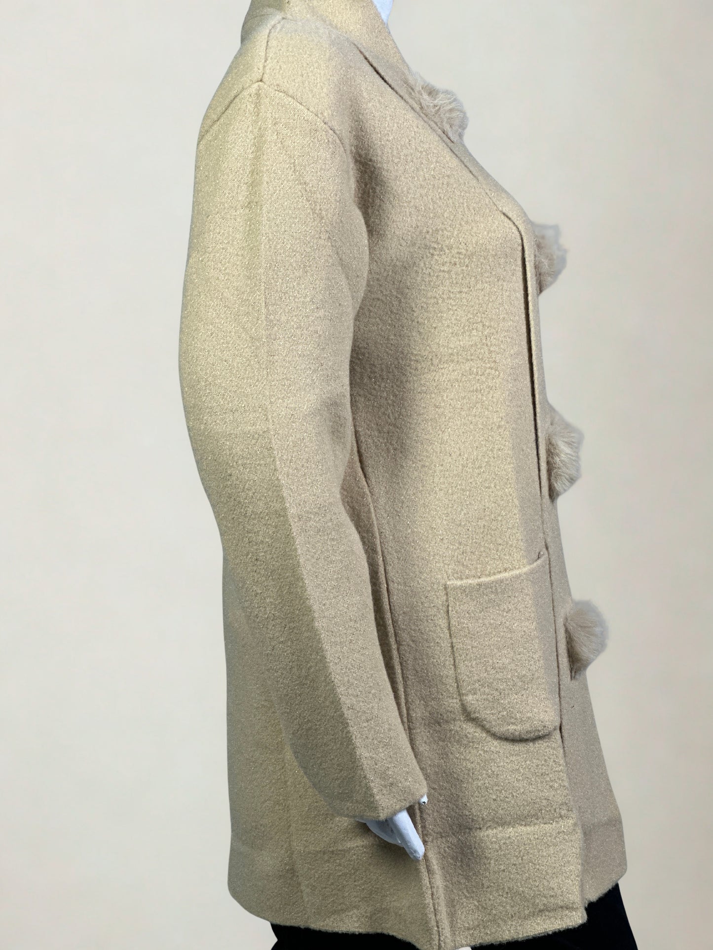 The Studio Chic Open-Style Wool Sweater with Faux Fur Embellishment