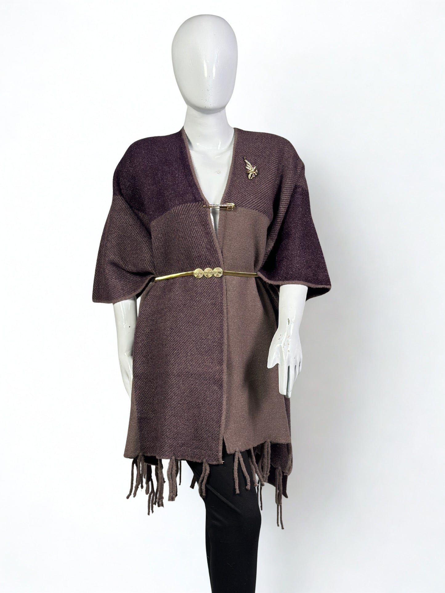 Luxurious Shoulder Cape Shawl Collection - Handcrafted Fringe Detail & Golden Waist Belt