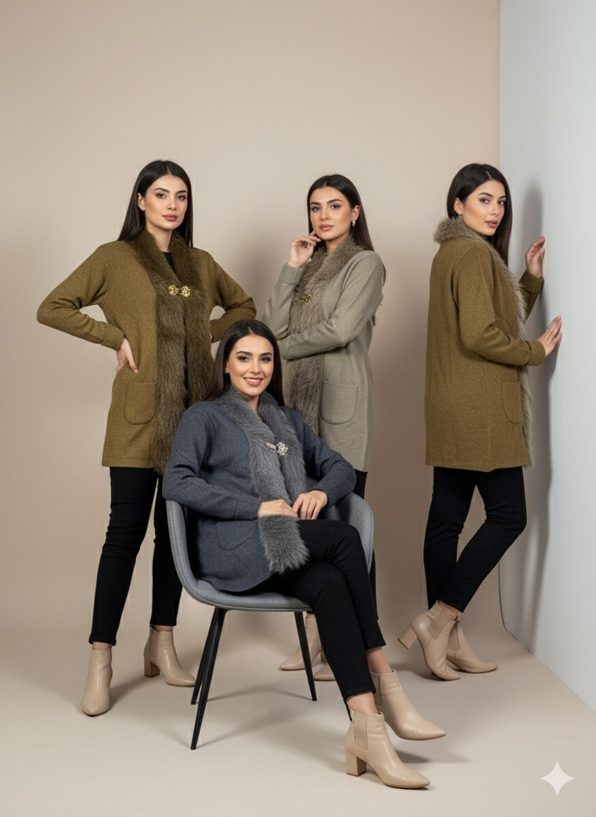 Fur Trim Winter Luxe Shrug – Premium Wool Collection