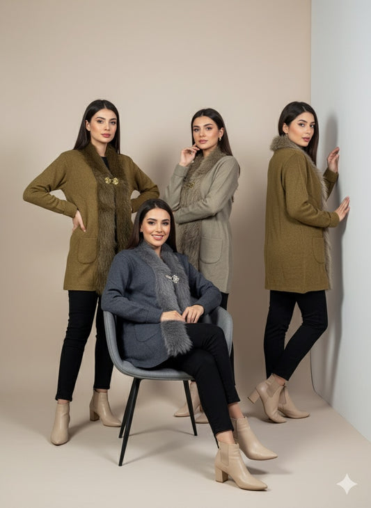 Fur Trim Winter Luxe Shrug – Premium Wool Collection
