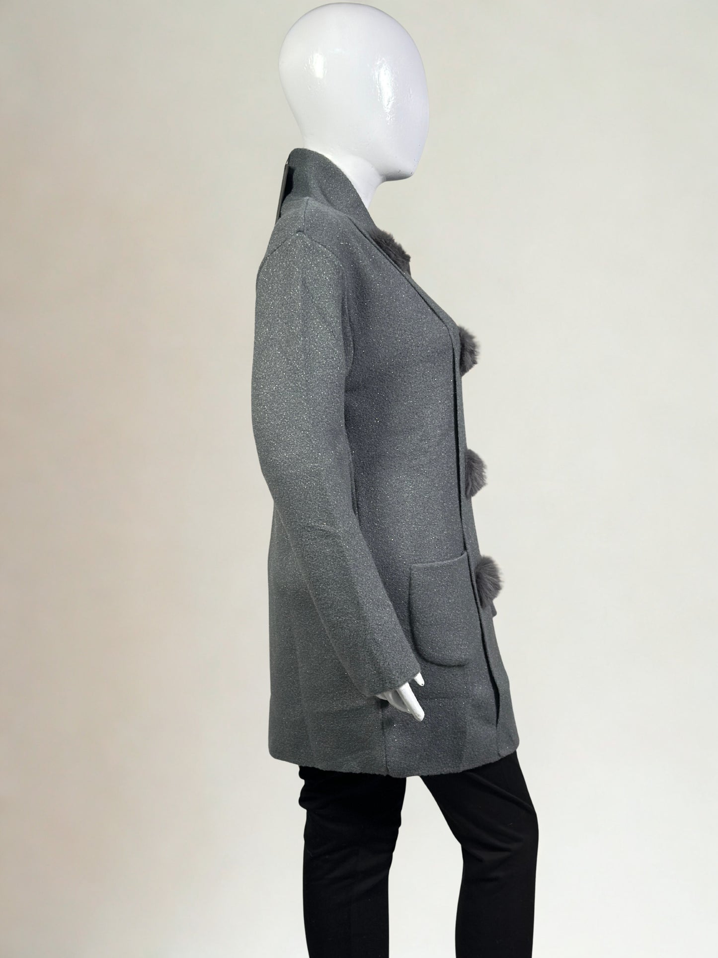 The Studio Chic Open-Style Wool Sweater with Faux Fur Embellishment