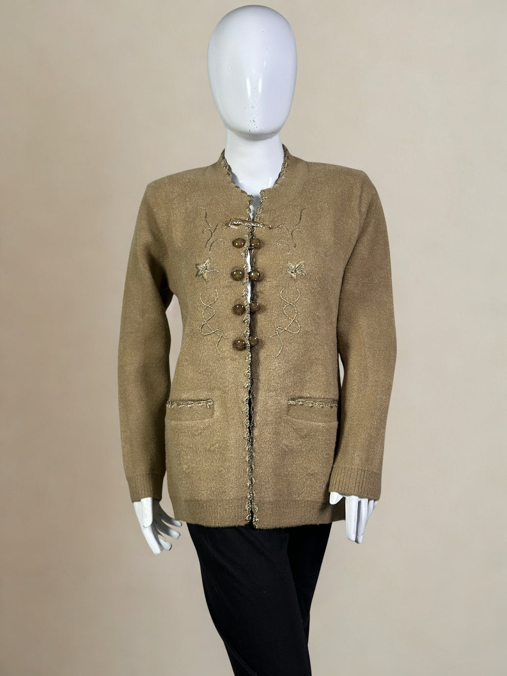 Embroidered Crystal Wool Double Button Coat