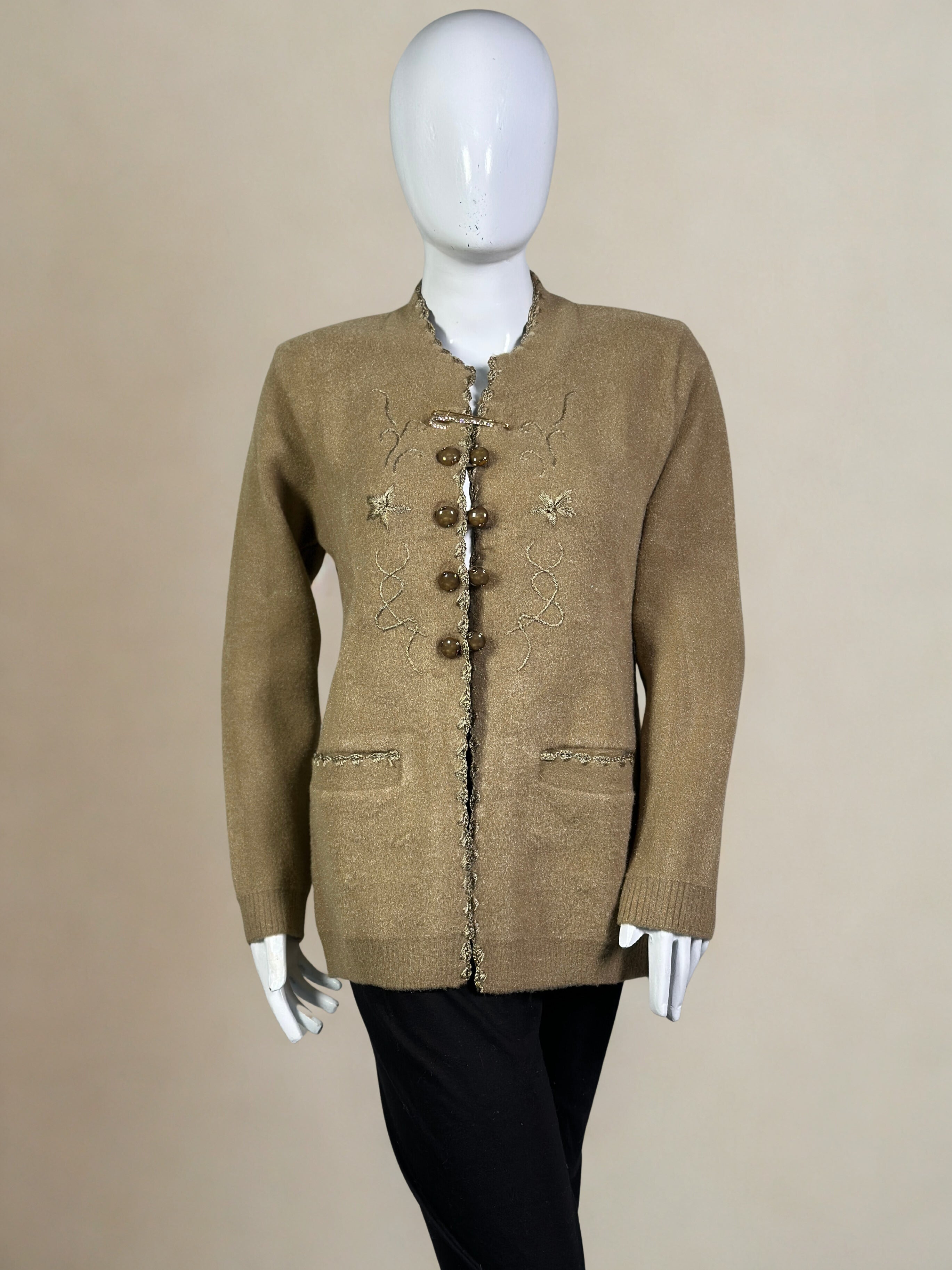 Embroidered Crystal Wool Double Button Coat