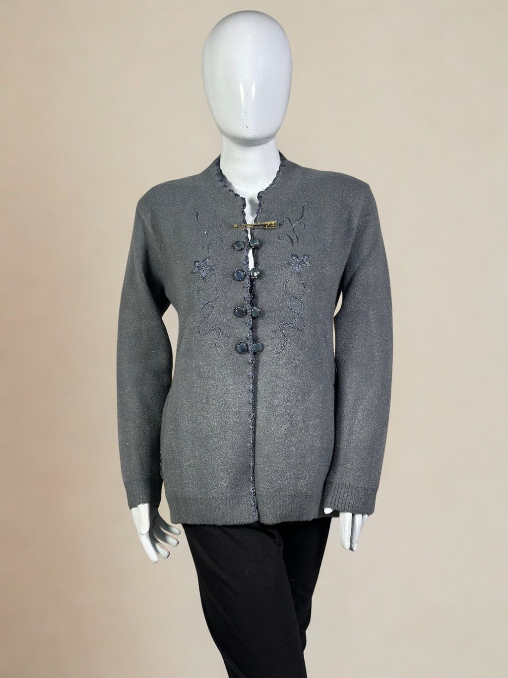 Embroidered Crystal Wool Double Button Coat