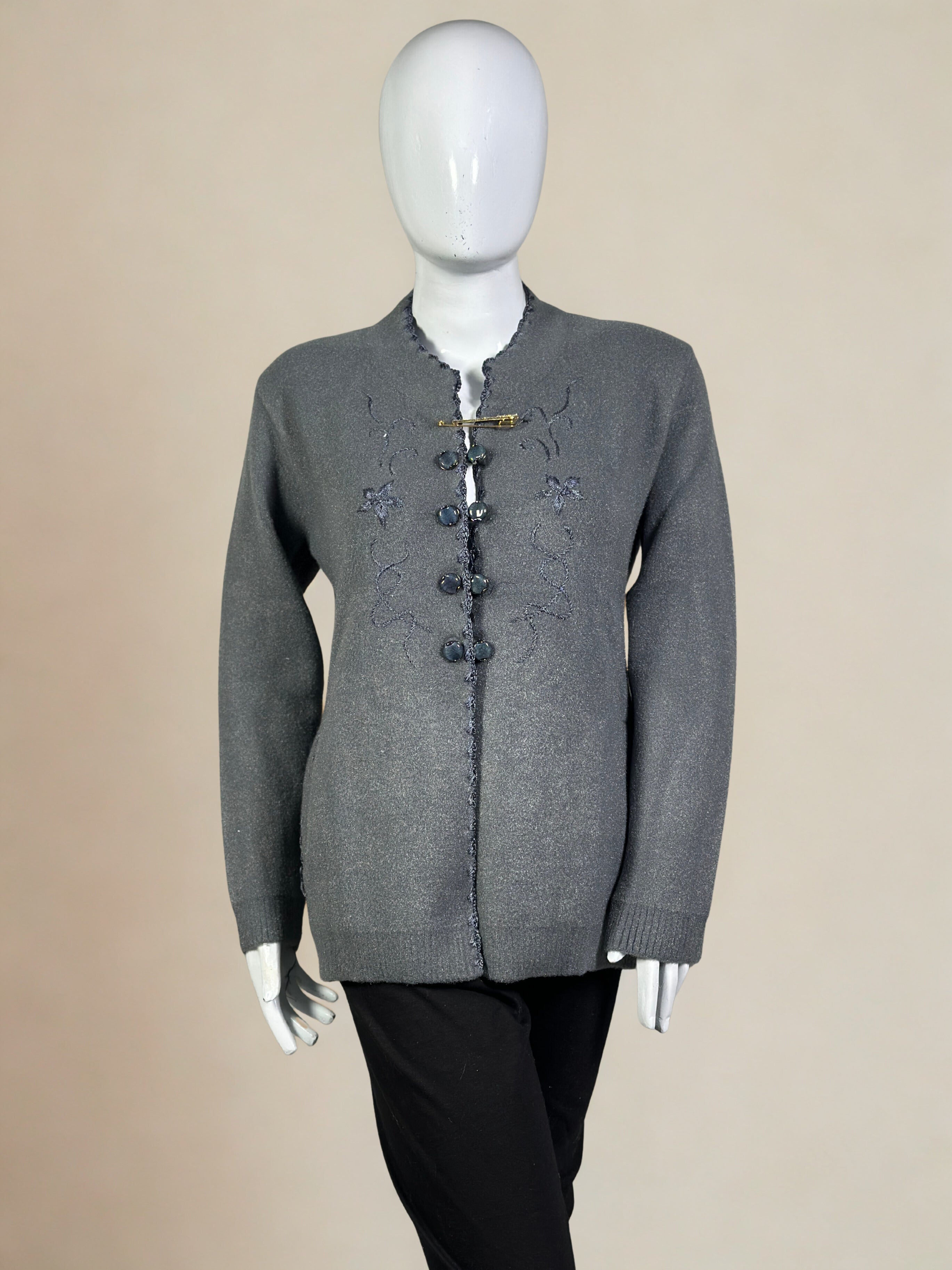 Embroidered Crystal Wool Double Button Coat