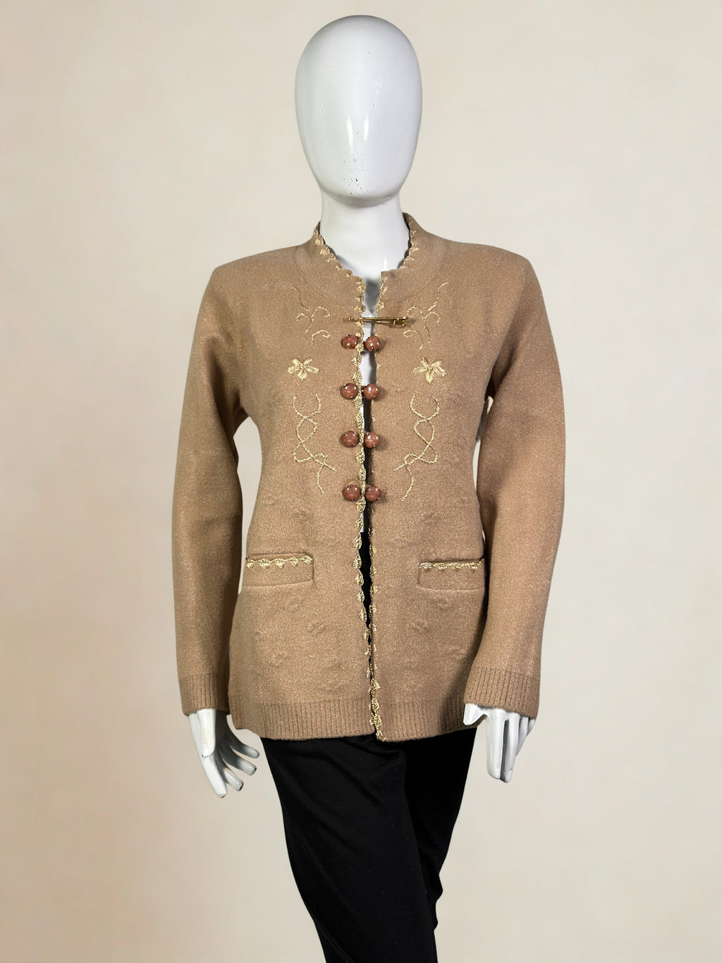 Embroidered Crystal Wool Double Button Coat