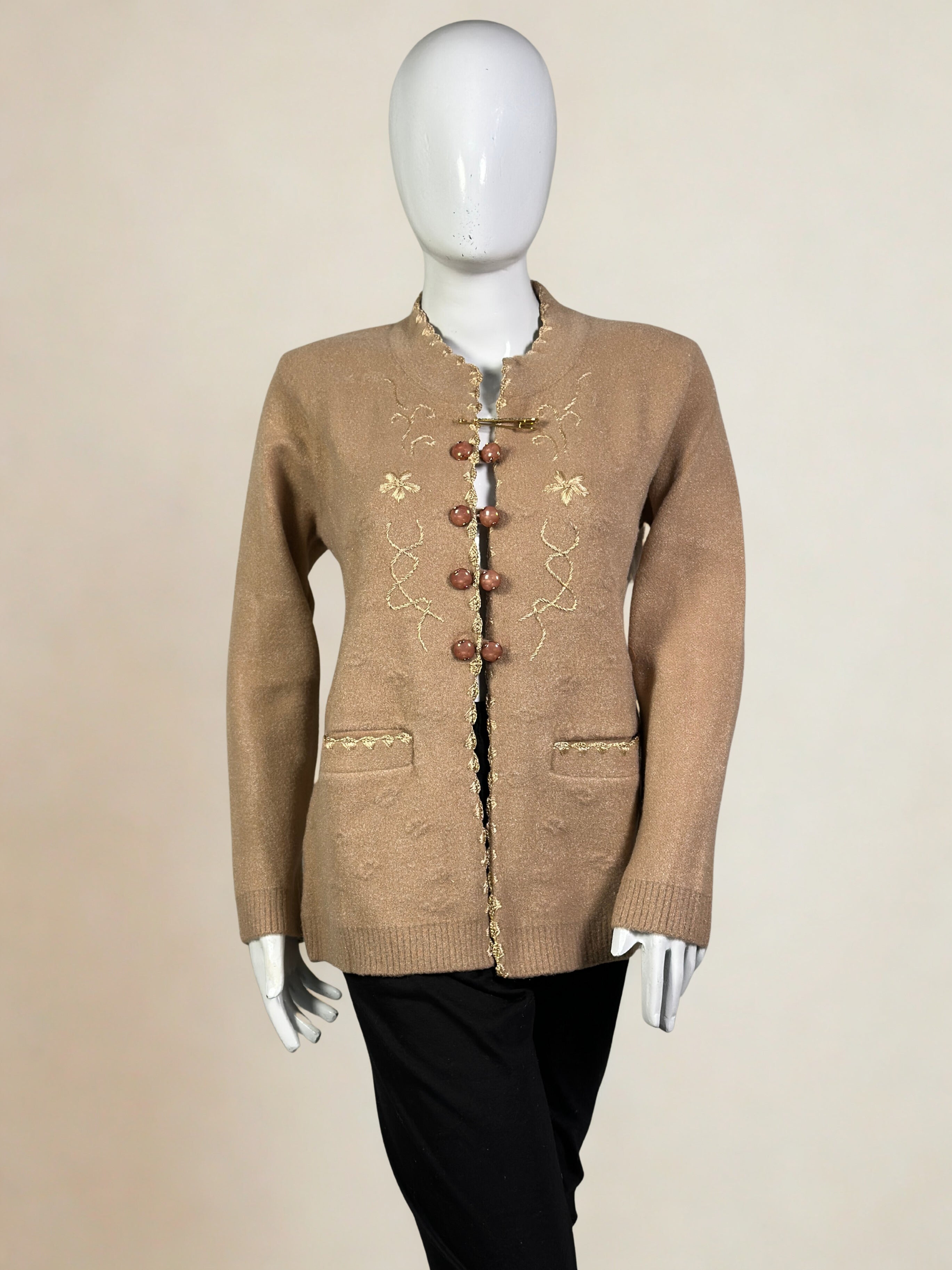 Embroidered Crystal Wool Double Button Coat