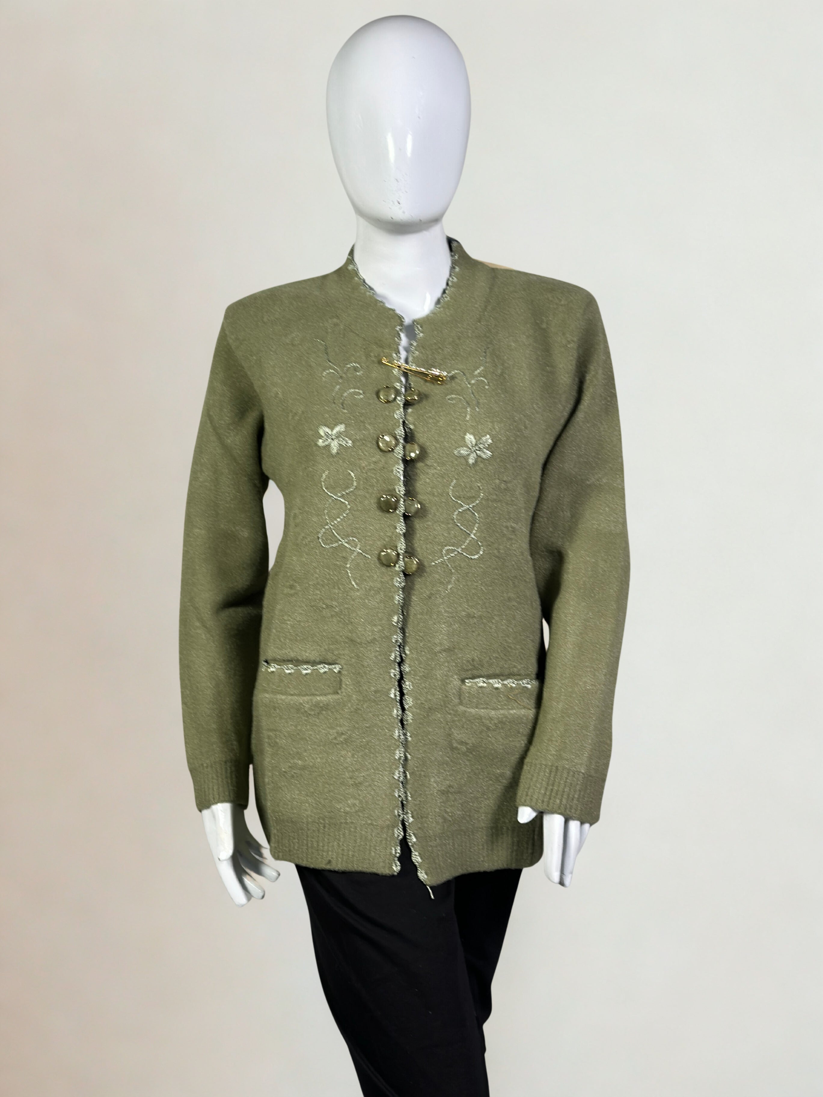 Embroidered Crystal Wool Double Button Coat