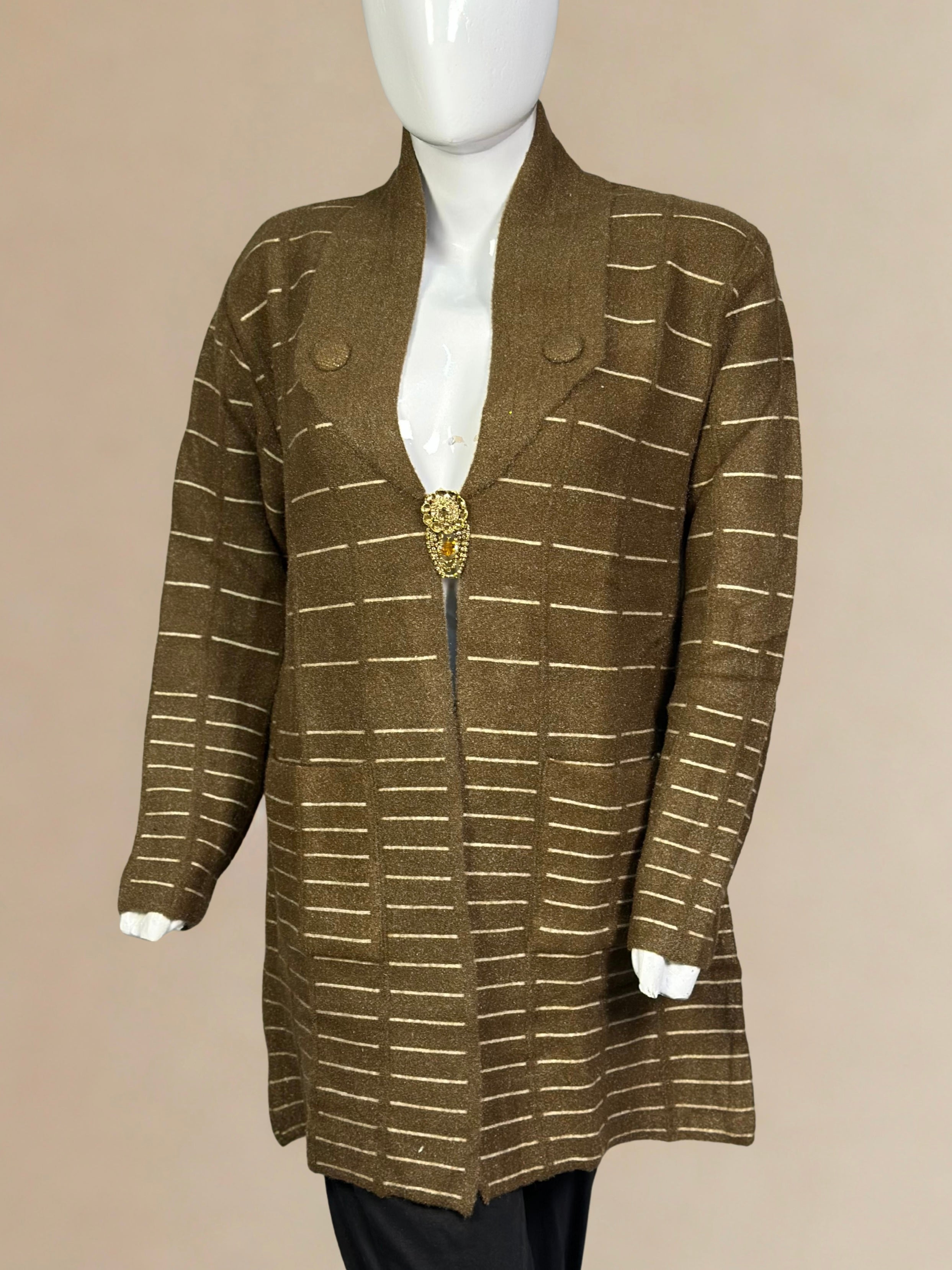 Elegant Wool Open Shrug – Striped Knit Long Sweate